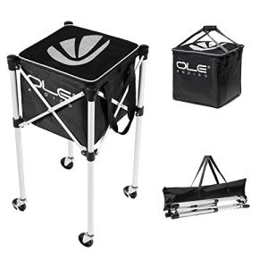 OLE ANDIGO Tennis Balls Hopper Tennis Ball Basket with Side Pockets Lightweight Tennis Ball Cart Holds 160 Balls, Portable Sports Teaching Cart with Wheels for Tennis Player (Tennis Ball Cart)