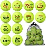 Seenelling 12 Pcs Training Tennis Balls Funny Tennis Gifts with Mesh Carry Bag, High Elasticity Practice Exercise Tennis Balls for Tennis Teammate Partners Women