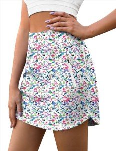 LouKeith Golf Skirts for Women Tennis Skirt with Zipper Pockets High Waisted Running Casual Athletic Skorts Built-in Shorts Boho Flowers M