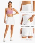 Stelle Women Tennis Skirt Athletic Skort High Waisted Golf Inner Shorts with Pockets Running Sports Pickleball(White,S)