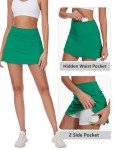 Ibeauti Womens Back Pleated Athletic Tennis Skorts Golf Skirts with 3 Pockets Mesh Shorts for Running Active Workout (Green, Medium)