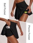 PINSPARK Women Pleated Tennis Skirt High Waist Golf Skorts with 2 Pockets Pickleball Skirts with Inner Shorts Black M