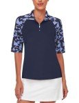 Womens Golf Clothes,Cucuchy 1/4 Zip Up Golf Polos Half Sleeve Hiking Running Shirts Quick Dry Moisture Wicking Workout T-Shirts Sun Protection Tennis Athletic Tops Geometry Black L