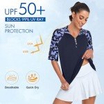 Womens Golf Clothes,Cucuchy 1/4 Zip Up Golf Polos Half Sleeve Hiking Running Shirts Quick Dry Moisture Wicking Workout T-Shirts Sun Protection Tennis Athletic Tops Geometry Black L