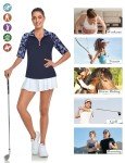 Womens Golf Clothes,Cucuchy 1/4 Zip Up Golf Polos Half Sleeve Hiking Running Shirts Quick Dry Moisture Wicking Workout T-Shirts Sun Protection Tennis Athletic Tops Geometry Black L