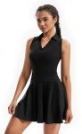 Polo Golf Tennis Dress Workout Athletic Dresses for Women Active Wear Exercise Sport Outfits with Built in Shorts Underneath Pockets 2 Piece Sets Cute Trendy Clothes Casual Summer Fall Black M