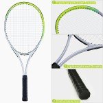 Tennis Racket Pre-Strung Lightweight 27 Inch Racquet Recreational Adult Rackets for Men Women Students Training Tennis Starter Kit with Balls,Carry Bag and Overgrips (Green/White - 2 Rackets)