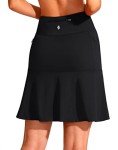 SANTINY High Waist Zipper Pocket Knee Length Athletic Skort for Women Golf Tennis Black L