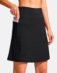 SANTINY High Waist Zipper Pocket Knee Length Athletic Skort for Women Golf Tennis Black L