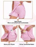 Tennis Dress for Women Classic Golf Outfits Sleeveless Athletic Dresses with Pockets and Shorts Zip Up Stand Collar Lightweight for Pink Houndstooth-S