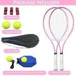 ZHUOKECE Tennis Rackets for Adult, 2 Players Adult Recreational Tennis Rackets Set for Beginners and Professional with 4 Tennis Balls, 3 Overgrips, 1 Tennis Bag (Pink)