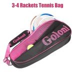 Goloni Tennis Bag 3-4 Racquets with Front Extral Pocket for Other Essentials,Tennis Rackets Bag with Removable Shoulder Strap,Pink