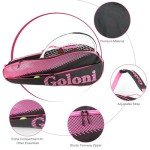 Goloni Tennis Bag 3-4 Racquets with Front Extral Pocket for Other Essentials,Tennis Rackets Bag with Removable Shoulder Strap,Pink
