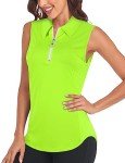Sleeveless Golf Shirts for Women Sun Protection Womens Workout Tank Tops with Collar Quick Dry Stretchy Lightweight Printed Athleisure Clothes for Tennis, Hiking, Casual. Neon Green, XXL