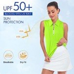 Sleeveless Golf Shirts for Women Sun Protection Womens Workout Tank Tops with Collar Quick Dry Stretchy Lightweight Printed Athleisure Clothes for Tennis, Hiking, Casual. Neon Green, XXL