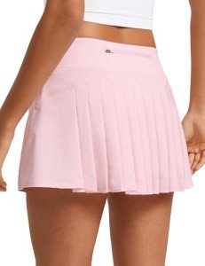 CRZ YOGA Women's Quick Dry Pleated Tennis Skirts Mid Waisted Cute Athletic Workout Running Sports Golf Skorts Volleyball Strawberry Pink Medium