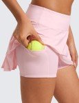 CRZ YOGA Women's Quick Dry Pleated Tennis Skirts Mid Waisted Cute Athletic Workout Running Sports Golf Skorts Volleyball Strawberry Pink Medium