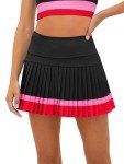 Fisoew Women's High Waisted Tennis Skirts Color Block Pleated Athletic Golf Skorts with Built in Shorts Black
