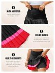 Fisoew Women's High Waisted Tennis Skirts Color Block Pleated Athletic Golf Skorts with Built in Shorts Black
