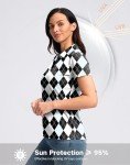 SANTINY Women's Golf Shirt Collared V-Neck Casual Work Tennis Tops UPF50+ Collared Polo Shirts for Women (Black Argyle_XXXL)