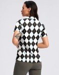SANTINY Women's Golf Shirt Collared V-Neck Casual Work Tennis Tops UPF50+ Collared Polo Shirts for Women (Black Argyle_XXXL)
