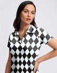 SANTINY Women's Golf Shirt Collared V-Neck Casual Work Tennis Tops UPF50+ Collared Polo Shirts for Women (Black Argyle_XXXL)