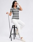SANTINY Women's Golf Shirt Collared V-Neck Casual Work Tennis Tops UPF50+ Collared Polo Shirts for Women (Black Argyle_XXXL)