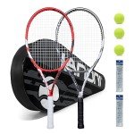 Tennis Rackets for Adults, Pre-Strung 27 Inch Tennis Racquets, Lightweight Tennis Racket Set-2 Player Tennis Racket Set with 3 Balls,2 Grips, 2 Vibration Dampers- Grey and Red