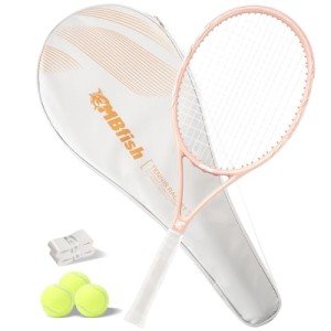 MBFISH Tennis Racket - Super Value Set with Pre-Strung, Comfortable Handle, 27'' Tennis Racquet for Adults, Includes 3 Tennis Balls, 2 Overgrips and 1 Tennis Bag Coral Pink
