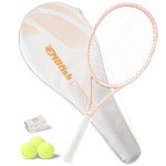 MBFISH Tennis Racket - Super Value Set with Pre-Strung, Comfortable Handle, 27'' Tennis Racquet for Adults, Includes 3 Tennis Balls, 2 Overgrips and 1 Tennis Bag Coral Pink