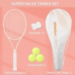 MBFISH Tennis Racket - Super Value Set with Pre-Strung, Comfortable Handle, 27'' Tennis Racquet for Adults, Includes 3 Tennis Balls, 2 Overgrips and 1 Tennis Bag Coral Pink