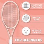 MBFISH Tennis Racket - Super Value Set with Pre-Strung, Comfortable Handle, 27'' Tennis Racquet for Adults, Includes 3 Tennis Balls, 2 Overgrips and 1 Tennis Bag Coral Pink