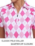 MoFiz Women's Golf Polo Tennis Shirt Short Sleeve 1/4 Zip Quick-Dry Lightweight Collared Athletic Top for Sports Running Summer Casual Pink Argyle Plaid Print M