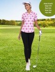 MoFiz Women's Golf Polo Tennis Shirt Short Sleeve 1/4 Zip Quick-Dry Lightweight Collared Athletic Top for Sports Running Summer Casual Pink Argyle Plaid Print M