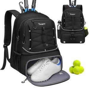 Taygeer Tennis Bag, Tennis Backpack Bags for Women Men 2 Rackets with Ventilated Shoe Compartment, Sport Backpack for Pickleball Paddle, and Other Racquet Accessories, Black
