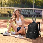 Taygeer Tennis Bag, Tennis Backpack Bags for Women Men 2 Rackets with Ventilated Shoe Compartment, Sport Backpack for Pickleball Paddle, and Other Racquet Accessories, Black