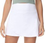 THE GYM PEOPLE Women's High Waisted Tennis Skirts Crossover Hemline Back Pleated Golf Skorts with Inner Shorts White