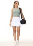 THE GYM PEOPLE Women's High Waisted Tennis Skirts Crossover Hemline Back Pleated Golf Skorts with Inner Shorts White