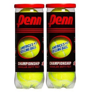 Penn Championship Tennis Balls - Regular Duty Felt Pressurized Tennis Balls - 2 Cans, 6 Balls