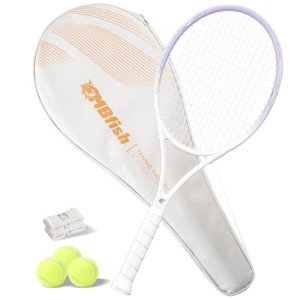 MBFISH Tennis Racket - Super Value Set with Pre-Strung, Comfortable Handle, 27'' Tennis Racquet for Adults, Natural Series Includes 3 Tennis Balls, 2 Overgrips and 1 Tennis Bag Misty Purple 1Pes