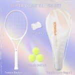 MBFISH Tennis Racket - Super Value Set with Pre-Strung, Comfortable Handle, 27'' Tennis Racquet for Adults, Natural Series Includes 3 Tennis Balls, 2 Overgrips and 1 Tennis Bag Misty Purple 1Pes