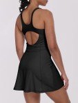 Caracilia Womens Tennis Dress Built in Shorts Square Neck Sleeveless Workout Athletic Mini Skort Dress Golf Summer Outfits Black Medium