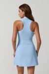 QINSEN Athletic Dress with Pockets Zip Front Polo Neck Tennis Dresses with Build in Shorts Light Blue M