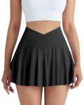 CHRLEISURE Women Tennis Golf Skirt with Pockets - High Waisted Crossover Golf Pleated Athletic Workout Dress Running Skort(AMZ70,Black,M)