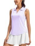 TBMPOY Womens Golf Shirts Sleeveless Collared Tank Top Polor UPF 50+ Quick Dry Tennis V-Neck Ladies Sports Light Purple M