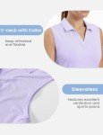 TBMPOY Womens Golf Shirts Sleeveless Collared Tank Top Polor UPF 50+ Quick Dry Tennis V-Neck Ladies Sports Light Purple M