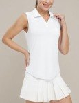 BGOWATU Women's Sleeveless Golf Polo Shirts Collared V Neck Tennis Tops Dry Fit UPF 50+ Workout Tank Lightweight White M