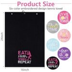 DAVAXI 6 Pcs Tennis Towels - Soft Embroidered Prints with Carabiner Clip - Fun Gift for Women, Men, Team Sports