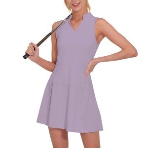 M MOTEEPI Womens Tennis Dress with Shorts Sleeveless V Neck Athletic Golf Dress with Pockets Purple Medium