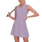 M MOTEEPI Womens Tennis Dress with Shorts Sleeveless V Neck Athletic Golf Dress with Pockets Purple Medium